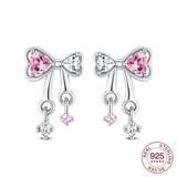 925 Sterling Silver Bow Dangle Earrings