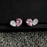 925 Sterling Silver Pink/Clear Pear Shaped CZ Earrings