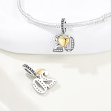 925 Sterling Silver CZ Number Heart Hanging Charm - 24 Options