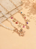 Fashion 2pc Gold Coloured Chunky Flower Sea Themed Necklace