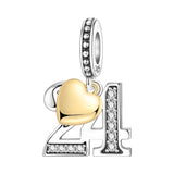 925 Sterling Silver CZ Number Heart Hanging Charm - 24 Options