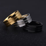 Stainless Steel Grooved Band Ring - 3 Colours