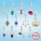 925 Sterling Silver Star Zodiac Sign CZ Hanging Charm - 12 Options