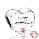 925 Silver Pink CZ Family Heart Charm - 50 Options