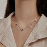 925 Sterling Silver 5 Hearts Studded Necklace - 4 Options
