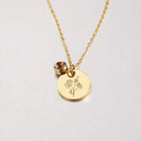 Stainless Steel Birth Month Floral Disc Necklace - 3 Colours - 12 Options