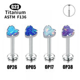 Titanium Heart Opal Body Piercing Stud - 4 Colours - 7 Sizes