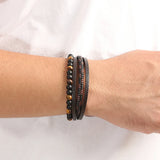 Hand-Woven Multilayer Leather Braided Rope Beading Bracelet - 3 Sizes