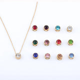Stainless Steel Round Birthstone Pendant Necklace - 2 Colours - 12 Options
