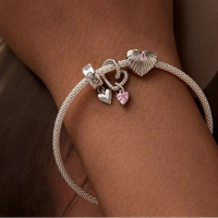925 Sterling Silver Rope and Pink Heart Charm