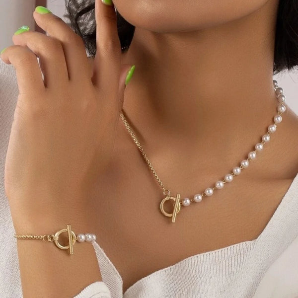 Stainless Steel Faux Pearl T Bar Set - 2 Colours