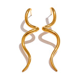 Stainless Steel Minimalist Flowing Geometric Long Earrings - 2 Colours