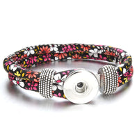 18mm Printed Rope or Plain Leather Snap Bracelet - 41 Options