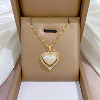 Stainless Steel Pearl Effect Heart Pendant Necklace