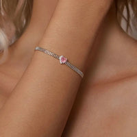 925 Sterling Silver Ice Pink Heart Chain Bracelet