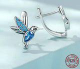 925 Sterling Silver Blue Hummingbird Earrings