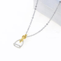 925 Sterling Silver Equestrian Two Tone Gold Plated Stirrup Pendant Necklace