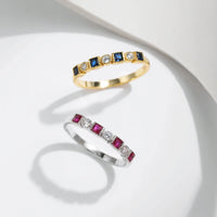 925 Sterling Silver Square Cubic Zirconia Stackable Ring - 2 Colours