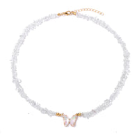 Butterfly Crystal and Stone Chip Necklace - 12 Colours