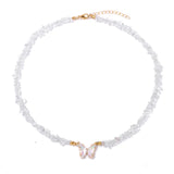 Butterfly Crystal and Stone Chip Necklace - 12 Colours