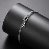 Stainless Steel Initial Love Knot Double Snake Chain Bracelet - 2 Colours - 26 Letters