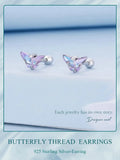 925 Sterling Silver Blues/Purples Butterfly Stud Earrings