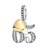 925 Sterling Silver CZ Number Heart Hanging Charm - 24 Options