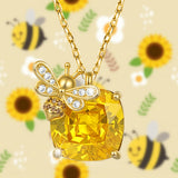 Fashion Square Yellow Crystal Bee Pendant Necklace