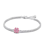 925 Sterling Silver Pink CZ Flower Bracelet - 5 Sizes