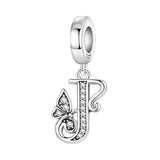 925 Sterling Silver CZ Butterfly/Letter Hanging Charm