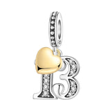 925 Sterling Silver CZ Number Heart Hanging Charm - 24 Options
