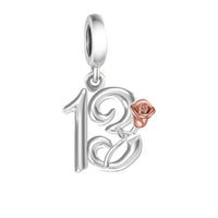 925 Sterling Silver Number Rose Hanging Charm - 10 Options