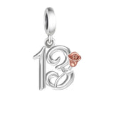 925 Sterling Silver Number Rose Hanging Charm - 10 Options
