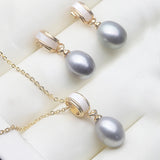 925 Sterling Silver Gold Plated Freshwater Pearl Necklace Earrings Set - 6 Options