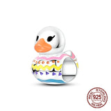 925 Sterling Silver Colourful Patterned Duck Charm