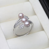 925 Sterling Silver Triple Pearl Adjustable Ring - 4 Options