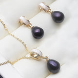 925 Sterling Silver Gold Plated Freshwater Pearl Necklace Earrings Set - 6 Options