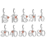 925 Sterling Silver Number Rose Hanging Charm - 10 Options