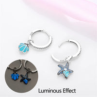 925 Sterling Silver Luminous StarFish&Shell Hoop Earrings