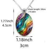 Fashion Rainbow Ripple Oval Glass Pendant Necklace