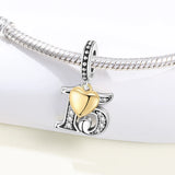 925 Sterling Silver CZ Number Heart Hanging Charm - 24 Options