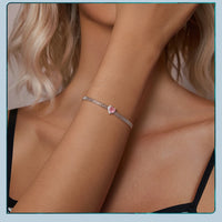 925 Sterling Silver Ice Pink Heart Chain Bracelet