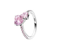 925 Sterling Silver Double Pink Heart Ring