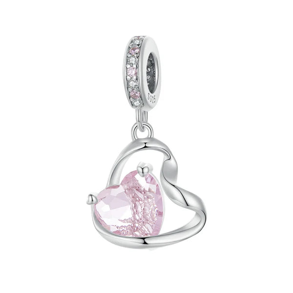 925 Sterling Silver Hanging Double Heart Charm