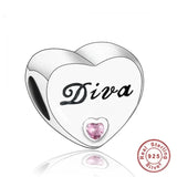 925 Silver Pink CZ Family Heart Charm - 50 Options
