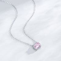 925 Sterling Silver Romantic Pink Emerald Cut CZ Necklace