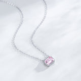 925 Sterling Silver Romantic Pink Emerald Cut CZ Necklace