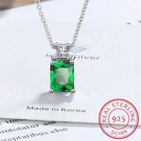 925 Sterling Silver Emerald Cut CZ Pendant Necklace - 9 Colours