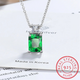 925 Sterling Silver Emerald Cut CZ Pendant Necklace - 9 Colours