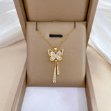 Stainless Steel Gold Plated Crystal Butterfly Necklace